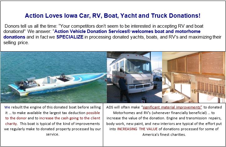Vehicle, boat and RV donations benefit Iowa needy.