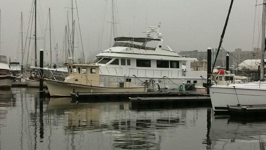 74’ Hatteras donated in Ohio, ready for transit to Erie Canal Locks.
